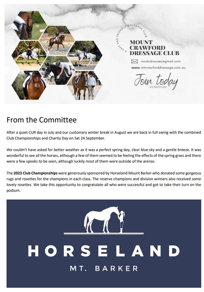 Latest News Mount Crawford Dressage Club